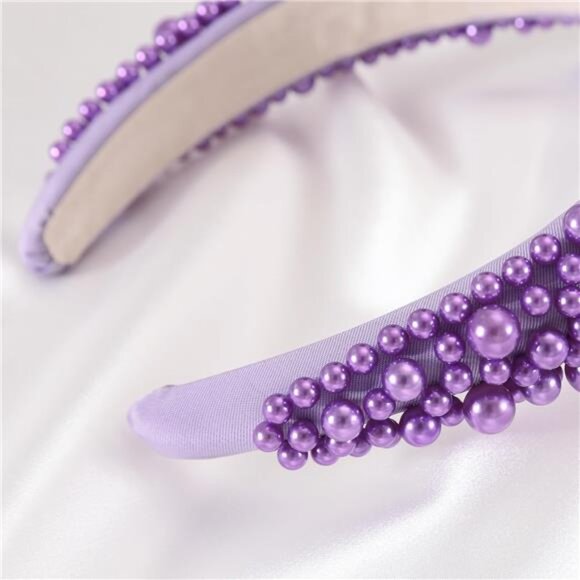 Padded Pearl Headband Thick Beaded Headbands for Women B-Purple - Picture 6 of 6